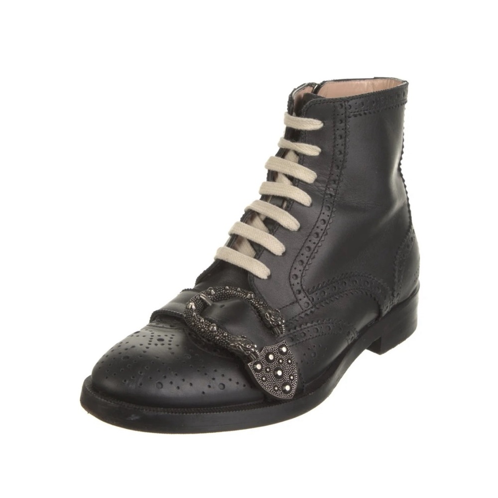 GUCCI Bee Accent Leather Combat Boots - Size 39.5